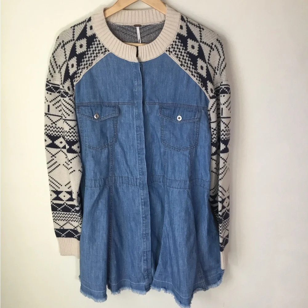Free People Button Front Mini with‎ Sweater Piecing Dominic Dress